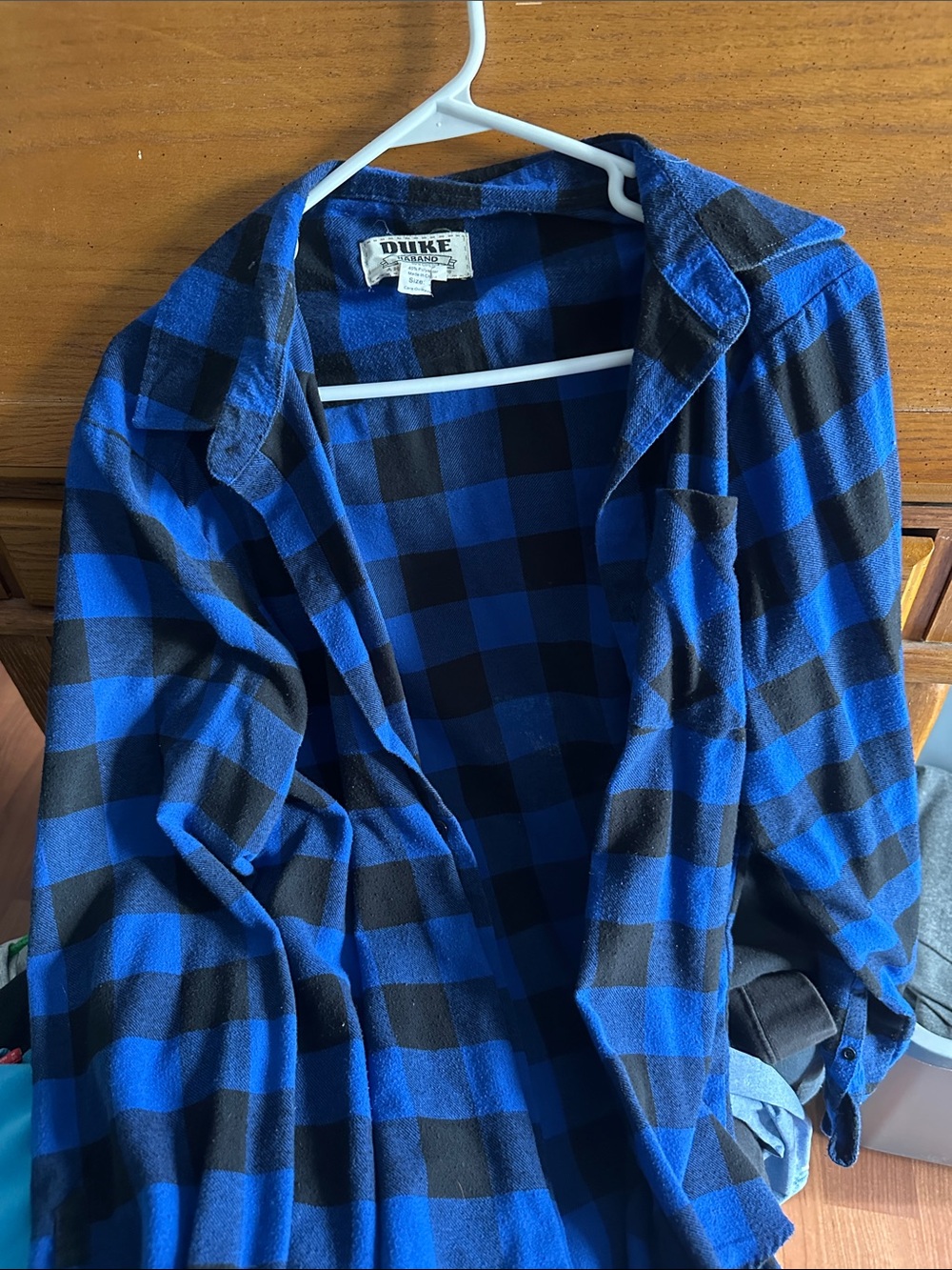 Duke Men's Blue and Black Plaid Button-Down Shirt